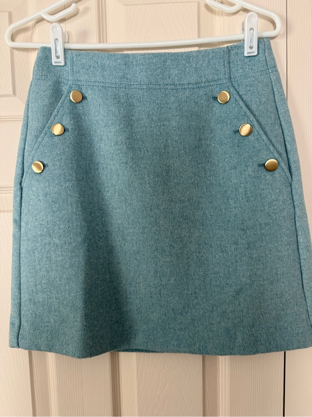 LOFT Teal A-Line Skirt with Gold Buttons